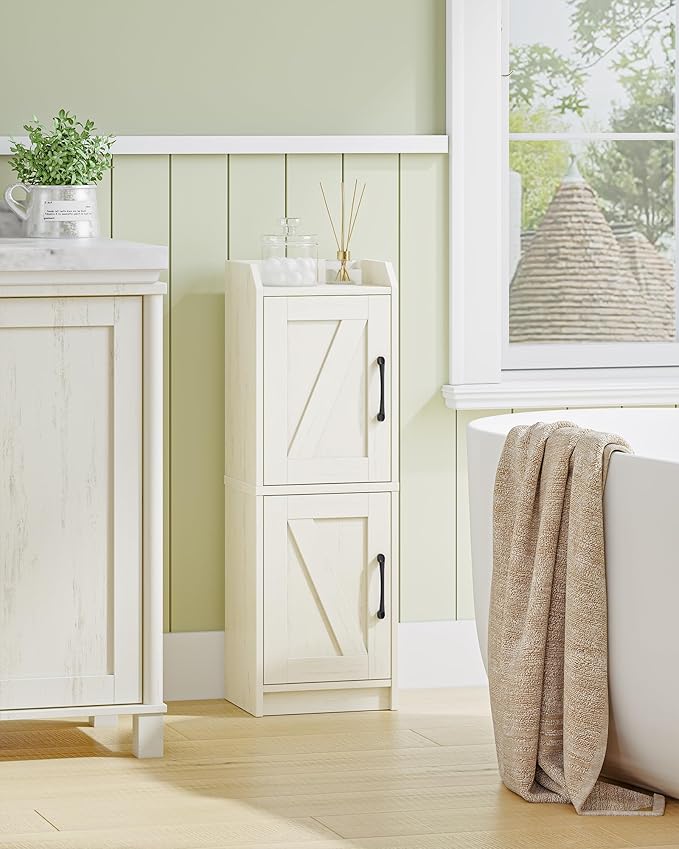 Bathroom Storage Cabinet, Small Corner Floor Cabinet with Door and Shelves, Narrow Bathroom Organizer and Paper Storage with Adjustable Shelves, for Small Spaces, Rustic White BC27114X
