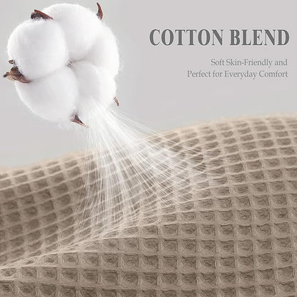 Extra Long Waffle Shower Curtain - Beige Cotton Texture Fabric Heavyweight Shower Curtains for Bathroom,72Wx90L