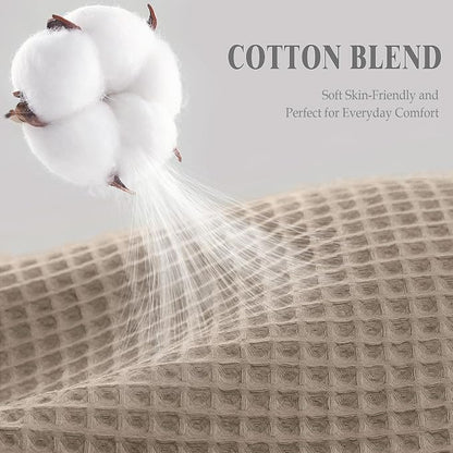 Waffle Weave Shower Curtain - Beige Cotton Fabric Texture Heavyweight Shower Curtain for Bathroom,Washable, 48Wx72L