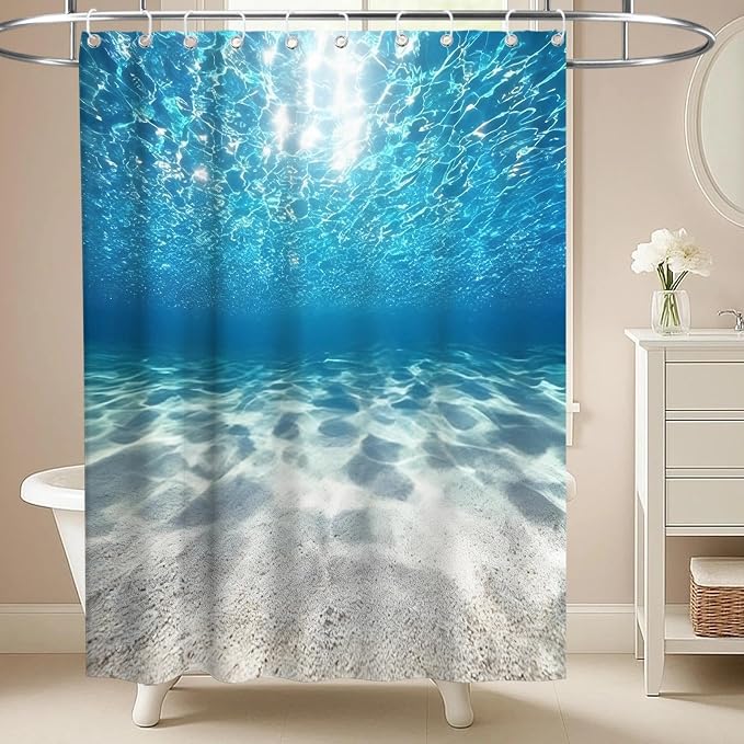 Modern Luxury Ocean Shower Curtain Tropical Nautical Aesthetic Funky Summer | Nature Shower Curtains for Bathroom, Waterproof Bath Curtain with Hooks Machine Washable Bathtub Curtains 60x72 Inch Blue