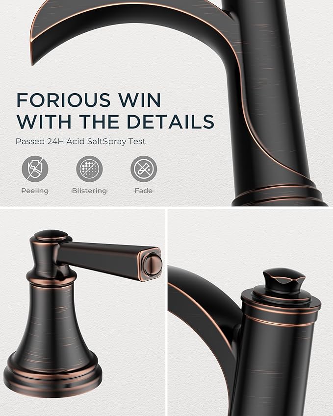FORIOUS Oil Rubbed Bronze Bathroom Faucet 3 Hole or 8 Inch Widespread Tap, 2 Handle Brass Waterfall Faucet for Bathroom Sink 3 Hole with Mteal Pop-up Drain and CUPC Supply Line, for 6-12” ORB Vanity