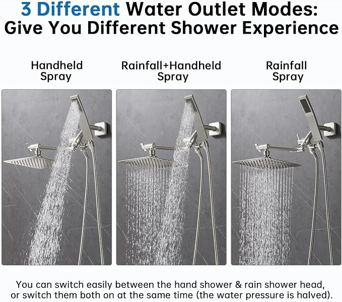 G-Promise All Metal 8" Rain Shower Head with Handheld for Bathroom Upgrade | All Metal, Built to Last, Easy Install, Adjustable Height & Angle for All Heights, Extra Long Hose, Modern Upgrade