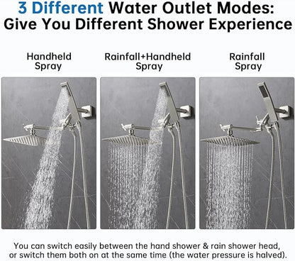 G-Promise All Metal 8" Rain Shower Head with Handheld for Bathroom Upgrade | All Metal, Built to Last, Easy Install, Adjustable Height & Angle for All Heights, Extra Long Hose, Modern Upgrade