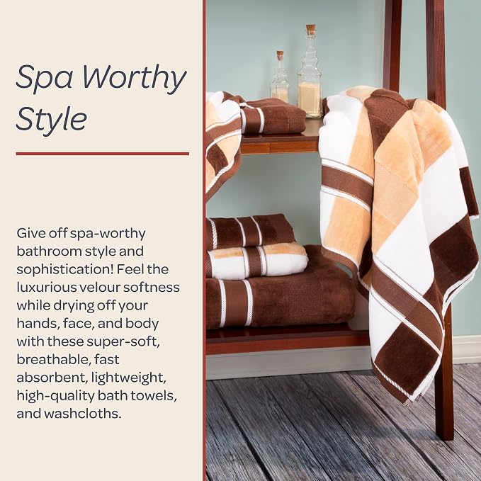 Lavish Home Bathroom Towels Set, Bathroom Accessories, Beige, Set of 6 | Includes 2 Bath Sheets, 2 Hand Towels, and 2 Wash Cloths, Soft 525 GSM 100% Cotton Set for Shower, Gym, Dorm, and Spa