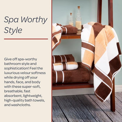 Lavish Home Bathroom Towels Set, Bathroom Accessories, Beige, Set of 6 | Includes 2 Bath Sheets, 2 Hand Towels, and 2 Wash Cloths, Soft 525 GSM 100% Cotton Set for Shower, Gym, Dorm, and Spa