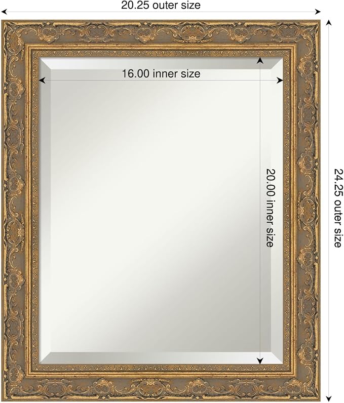Amanti Art Gold Bathroom Mirror for Over Sink, 24x20 Filigree Gold Rectangle Vanity Mirror, Small Traditional Frame, Hangs Horizonally and Vertically, Bathroom Wall Decor, Beveled Edge