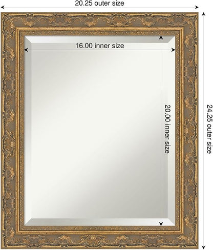 Amanti Art Gold Bathroom Mirror for Over Sink, 24x20 Filigree Gold Rectangle Vanity Mirror, Small Traditional Frame, Hangs Horizonally and Vertically, Bathroom Wall Decor, Beveled Edge