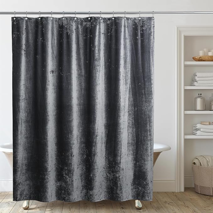 TAMGHO Crushed Velvet Shower Curtain, Grey, 72" x 72" | Coordinating Nickle Grommets and Hooks, Machine Washable, Water Repellent
