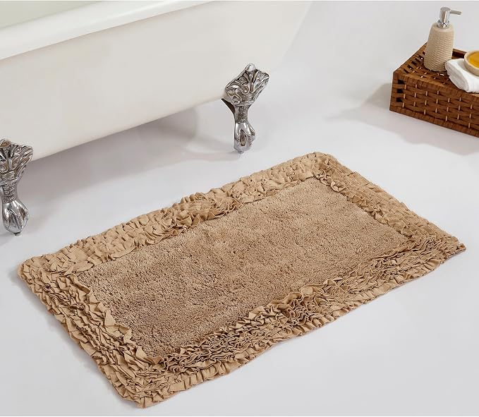 Better Trends Bath Rug 100% Cotton Non-Slip Bath Mat Soft Water Absorbent, Washable Rugs for Bedroom, Bathroom Floor Decor, Tub, Laundry Room Kitchen Rug, 21" x 34" Beige Shaggy Border Collection