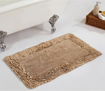 Better Trends Bath Rug 100% Cotton Non-Slip Bath Mat Soft Water Absorbent, Washable Rugs for Bedroom, Bathroom Floor Decor, Tub, Laundry Room Kitchen Rug, 21" x 34" Beige Shaggy Border Collection