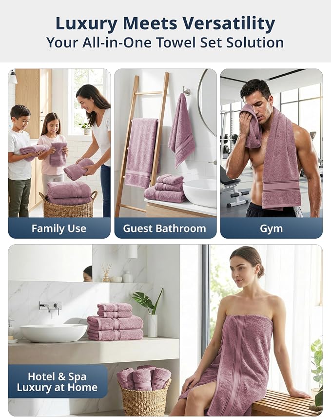 LANE LINEN Towel Set 18 Piece Soft Absorbent Quick Dry - Wishful Mauve | Cotton Bath Towel Set - Terry Weave Comfort, Long-Lasting Comfort, Hotel-Style Look, Gets Softer With Every Wash