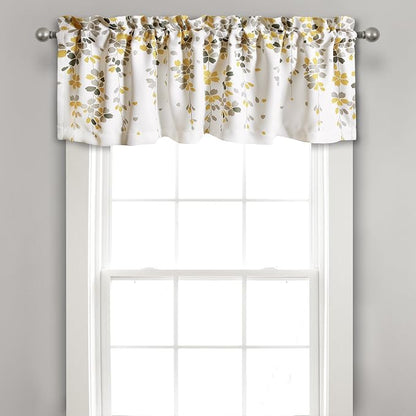 Lush Decor Weeping Flower Light Filtering Valance, 52" W x 18" L + 2" Header, Yellow & Gray - Floral Curtains - Valance Curtains - Bathroom & Kitchen Valances For Windows - Cottage & Farmhouse Decor