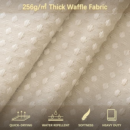 Beige Fabric Shower Curtain - Waffle Textured Heavy Duty Shower Curtains for Bathroom, 256GSM Hotel Spa Luxury Weighted Bath Curtain with 12 Hooks, 72x78, Beige