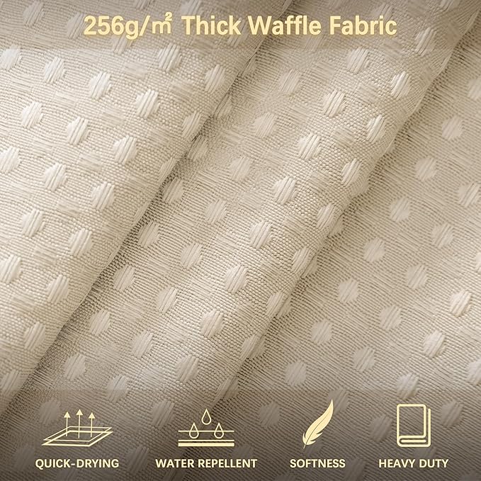 Beige Fabric Shower Curtain - Waffle Textured Heavy Duty Shower Curtains for Bathroom, 256GSM Hotel Spa Luxury Weighted Bath Curtain with 6 Hooks, 36x72, Beige