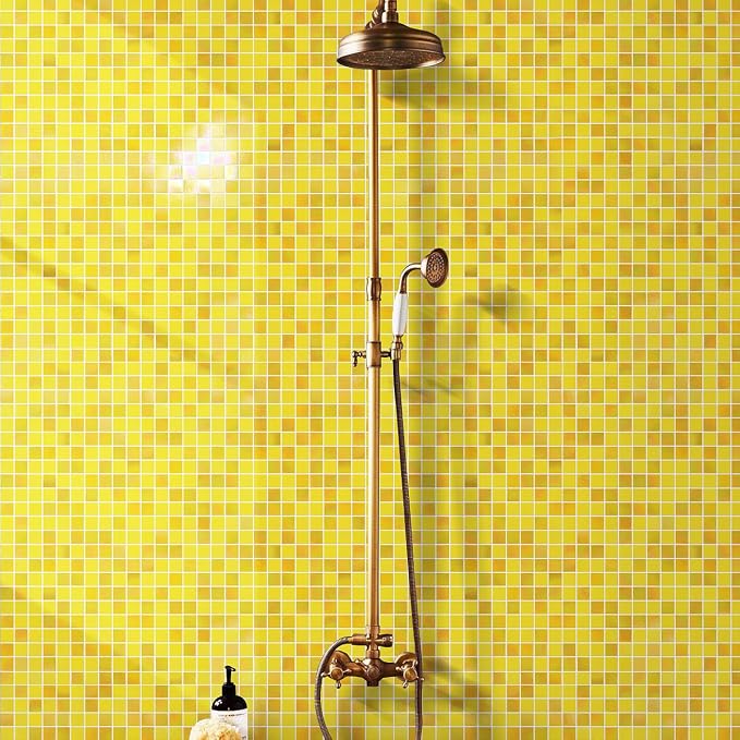 11.5 sq.ft Yellow Glass Mosaic Tile for Bathroom, Pool, Kitchen Backsplash | Waterproof Wall & Floor Tile. Heat & frost resistant outdoors. Mesh-mounted easy install. Use any grout. Easy clean. 10pcs.
