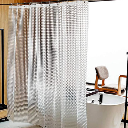 NTBAY EVA Shower Curtain Liner, 72 x 72, 6 Gauge, Clear Checkered | Water-repellent EVA Liner with 3 Bottom Magnets, 12 Reinforced Grommets, and 12 Plastic Hooks