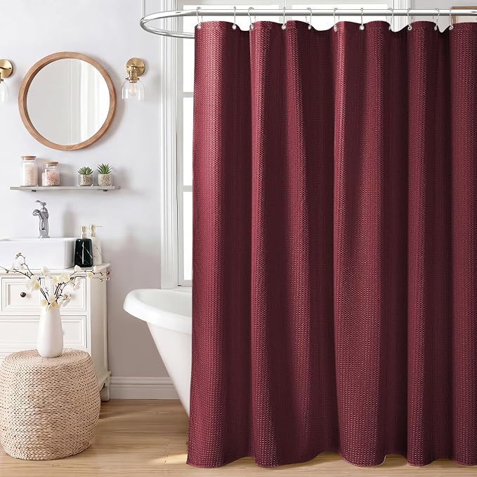 Extra Long Waffle Shower Curtain 256 GSM Fabric 72"x84" Burgundy | 84 Inch Long, Thick Cloth, Weighted Hem, Water Repellent, Tall Hotel Luxury Polyester Shower Curtains for Bathroom 12 Hooks