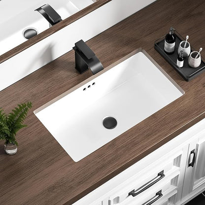 24 Inch Undermount Bathroom Sink Rectangle Undermount Sink White Ceramic Under Counter Bathroom Sinks with Overflow (23.8"x13.8")