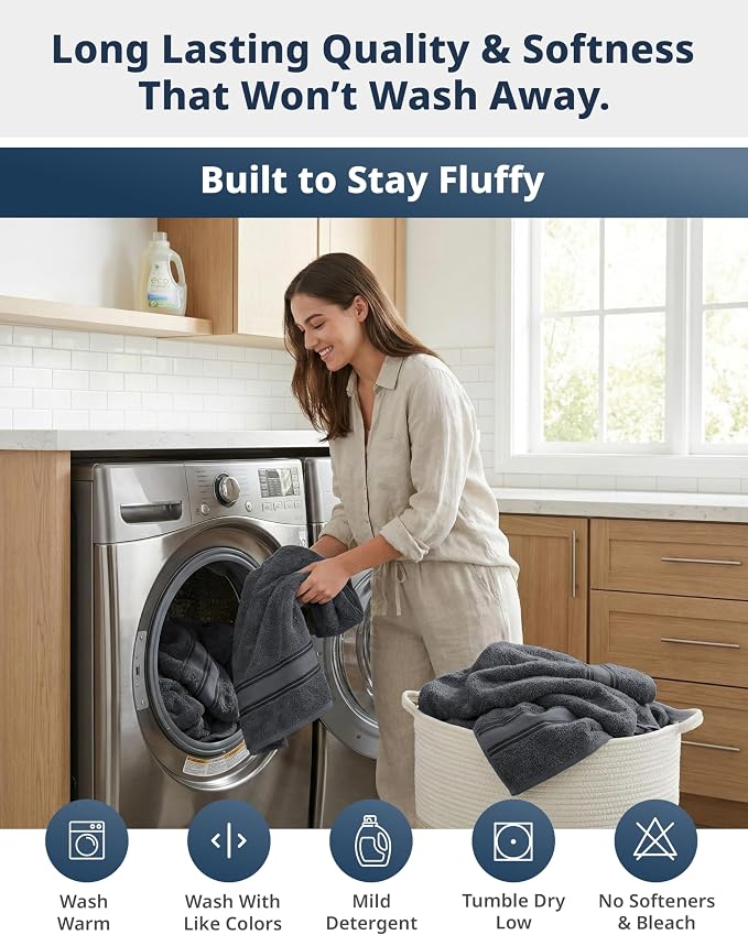 LANE LINEN Towel Set for Bathroom 18 Piece Soft Absorbent - Cool Grey | Towels And Washcloths Sets - Oversized & Roomy, Lightweight & Breathable, Fade-Resistant Color, Classic Terry Weave