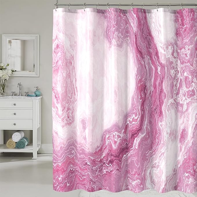 Pink Shower Curtain Marble Texture for Bathroom, Polyester Fabric Cloth Waterproof Bathroom Home Decor, 72x72 Inch