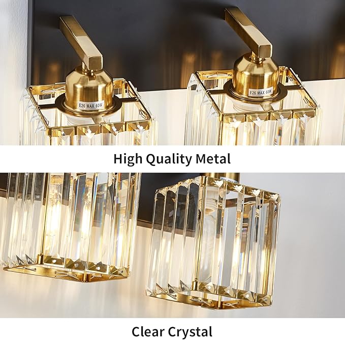 Modern Crystal Bathroom Vanity Light 6-Lights Modern Black Gold Crystal Bathroom Wall Light Over Mirror Vanity Light Fixtures