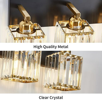 Modern Crystal Bathroom Vanity Light 6-Lights Modern Black Gold Crystal Bathroom Wall Light Over Mirror Vanity Light Fixtures