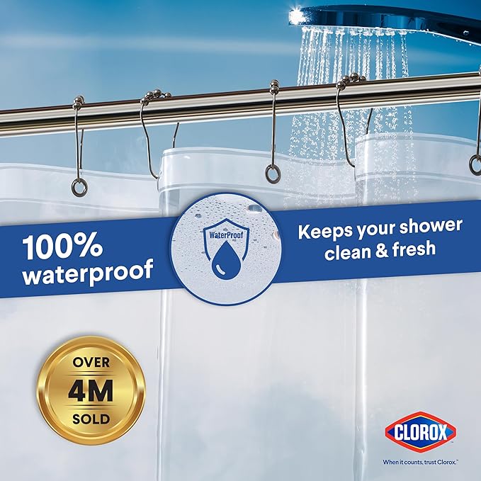 Clorox Shower Curtain Liner, Premium Lightweight Flexible Waterproof 3g PEVA for Bathroom with Weighted Magnets, Standard Size 70" x 72", Clear 1 Pack