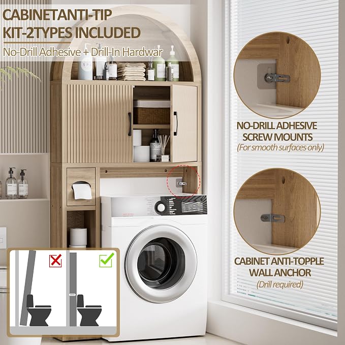 Spurgehom Over Toilet Storage Cabinet, Bathroom Arch Organizer,Wood | Freestanding Arch Bathroom Cabinet with Anti-Tipping Safety Kit, Space-Saving Toilet Storage Shelf, Toiletries Organization.