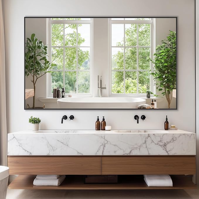 Bathroom Mirror 50" x 30", Large Rectangle Wall Mirror, Black Metal Frame Wall Mounted Mirrors for Bathroom, Vanity, Bedroom, Entryway Decor(Horizontal/Vertical)
