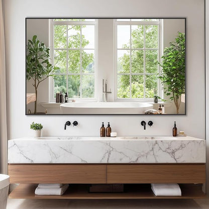 Bathroom Mirror 50" x 30", Large Rectangle Wall Mirror, Black Metal Frame Wall Mounted Mirrors for Bathroom, Vanity, Bedroom, Entryway Decor(Horizontal/Vertical)