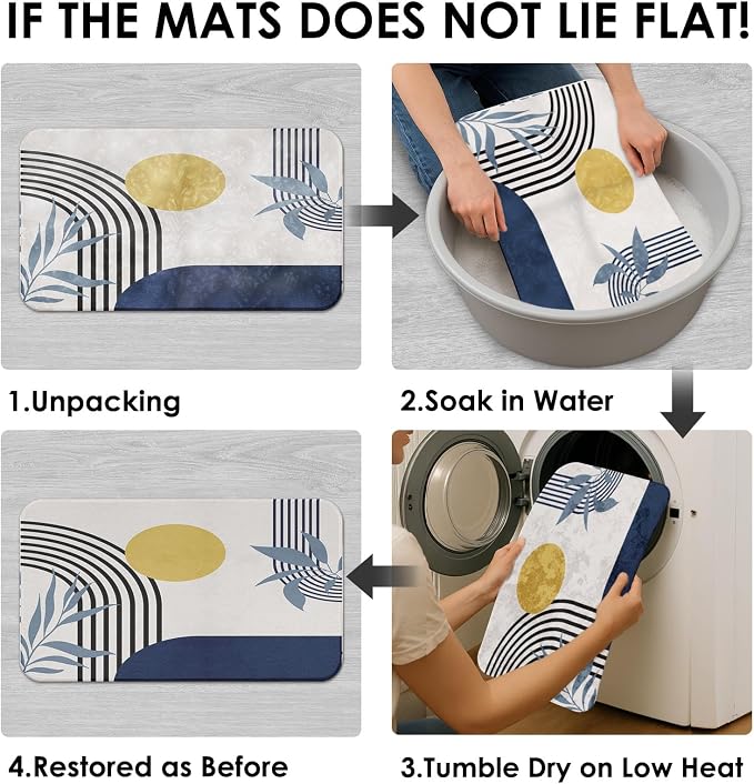 Bathroom Sets with Shower Curtain and Rugs, Boho Geometric 4 Pcs, | Abstract Mid Century Modern Bathroom Decor Set with Toilet Lid Cover, Non-Slip Bath Mats and Accessories 12 Hooks