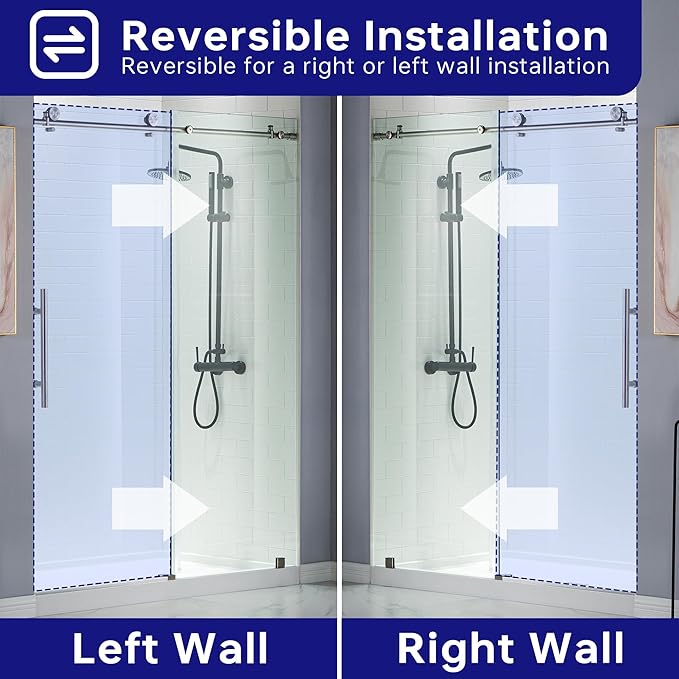 WOODBRIDGE 44-48"Wx76"H Frameless Shower Door,3/8(10mm)Clear Tempered Glass with Explosion-Proof Film, Brushed Nickel Finish with Smooth Closing Design