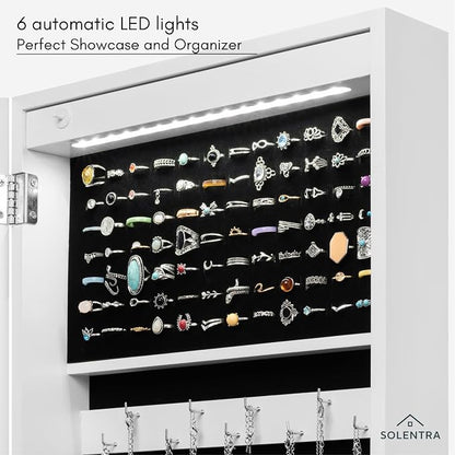 Standing Jewelry Cabinet – Full Length Mirror Jewelry Armoire Organizer with Lock, LED Lights & Multiple Storage Compartments