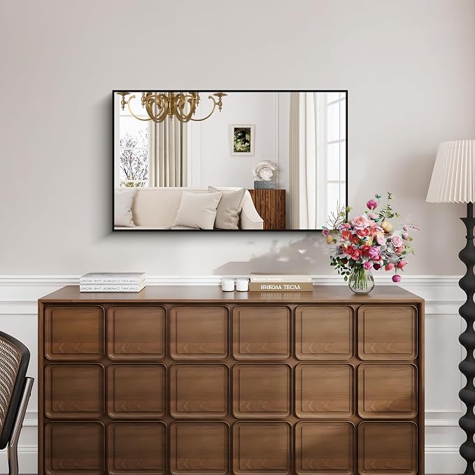 KOCUUY Bathroom Mirror, 24x40 Inch Black Mirror with Aluminum Metal Frame, Black Vanity Wall Mirror Modern Home Decor for Bathroom, Living Room, Farmhouse and Entryway, Hang Horizontal/Vertical