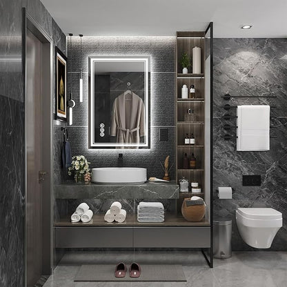 24x36 Inch Led Mirror for Bathroom with Front Light and Backlit, Bathroom Mirror with Led Lights, Vanity Mirror with Lights for Wall, Anti-Fog, Dimmable, Memory Function, Tempered Glass
