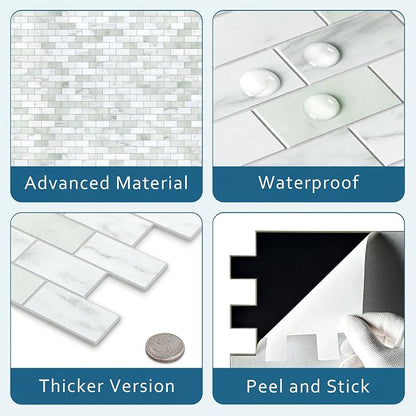 10-Sheet Subway Peel and Stick Backsplash Tile, 11.3" x 10.8" Emerald Green Stone Composite Marble Looks Self Adhesive Waterproof Wall Tile, Stick on Tiles for Kitchen Bathroom Shower Fireplace