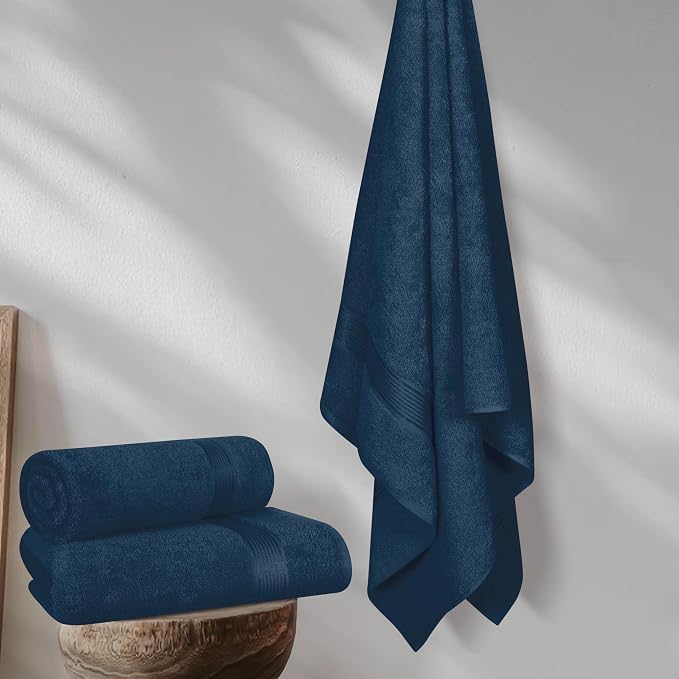 Cotton 2 Pack Oversized Bath Towel Set 28x55 inches, Large Bath Towels, Ultra Absorbant Compact Quickdry & Lightweight Towel, Ideal for Gym Travel Camp Pool - Mineral Blue