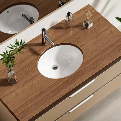 Enbol 16x13 inch Oval Undermount Ceramic Bathroom Sink - White Porcelain Vessel Lavatory Basin with Overflow, Countertop Vanity Sink ECU1613-1