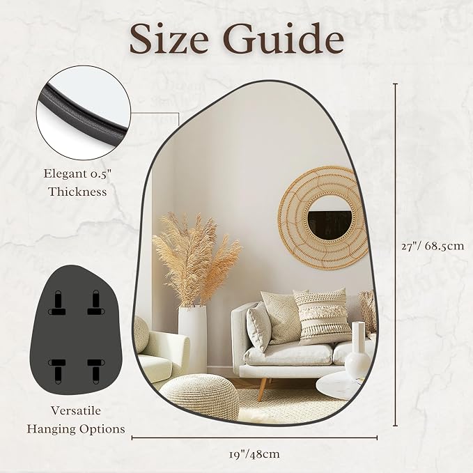 PERFNIQUE Irregular Wall Mirror Asymmetrical Mirror, 27''x19'' Black Mirror for Bathroom Bedroom Living Room Entryway, Decorative Modern Wall Decor, Wall Mounted Mirror (Black, 27''x19'')