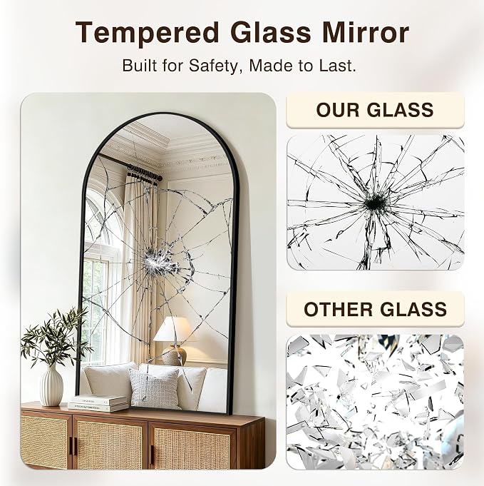 Arched Bathroom Vanity Mirror for Over Sink, 55”x30”, Black | HD Tempered Glass, Anti-Rust Metal Frame, Hanging or Leaning, Wall Mirrors for Bathroom Sink, Bedroom, Living Room, Entryway