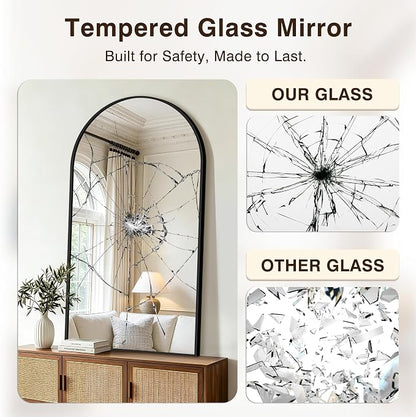Arched Bathroom Vanity Mirror for Over Sink, 55”x30”, Black | HD Tempered Glass, Anti-Rust Metal Frame, Hanging or Leaning, Wall Mirrors for Bathroom Sink, Bedroom, Living Room, Entryway