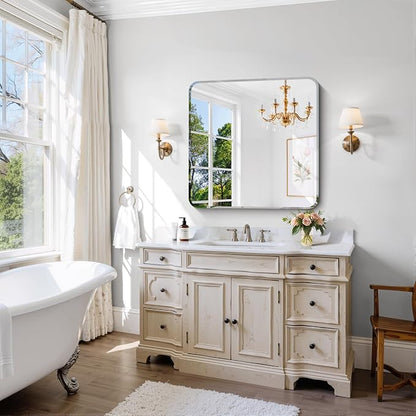 CILIBER Beveled Mirror, 30x30 Square Bathroom Mirror Rounded Corner, 3mm Tempered Glass, 18 inch Frameless Vanity Mirror with Beveled Edge for Bathroom, Bedroom, Living Room and Entryway