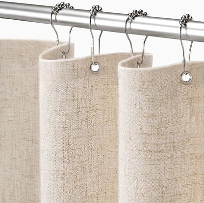 Linen Shower Curtain Beige, Fabric Boho Farmhouse Shower Curtains for Bathroom Cream Cotton Natural Cloth Liner Set 108" W x 72" L