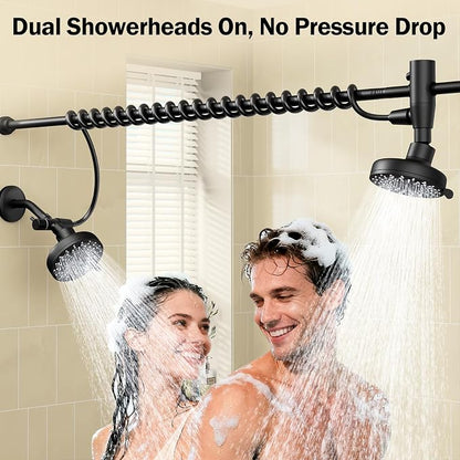 Dual Shower Head with Original Adjustable Slider, Double Showerhead, Black | High Pressure, Two People, 2 Showerhead System for Couples, Renter-Friendly, SPA-Like, Bathroom Gift for Women Men