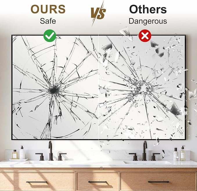 Bathroom Vanity Mirror for Over Sink, 60x36 Inch Matte Black Mirror | Shatterproof Tempered Glass, Anti-Rust Metal Frame, Rectangle Wall Mirrors for Bedroom, Living Room & Entryway