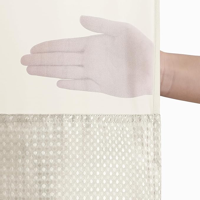 Americanflat 72x75 Hookless Waffle Pattern Shower Curtain - Water-Resistant Long Shower Curtain with Sheer Panel, Snap-in Liner, and Durable Grommets - 100% Polyester - Ivory