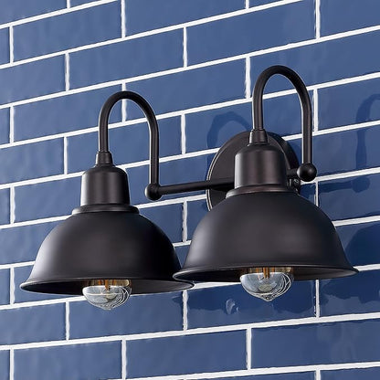 JONATHAN Y 18" Oil Rubbed Bronze Farmhouse Industrial 1-Light LED Vanity Wall Sconce for Bathroom Mirror Kitchen, Metal Shade, Dimmable Vintage Lighting, LED Bulb Included (JYL7482B)