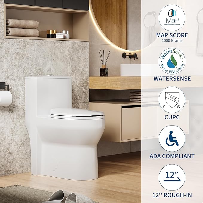 One Piece Toilet with 17" ADA Height, Round Bowl Design, Soft Closing PP Toilet Cover, Easy Clean Surface, Water Efficient Flush