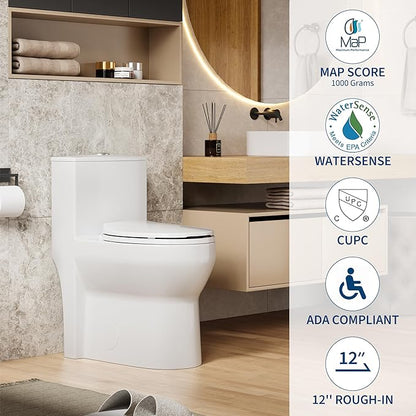 One Piece Toilet with 17" ADA Height, Round Bowl Design, Soft Closing PP Toilet Cover, Easy Clean Surface, Water Efficient Flush