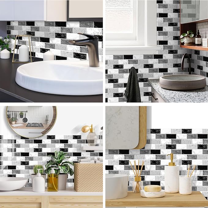 12-Sheet Peel and Stick Wallpaper, Subway Tile 6''x12'' Self Adhesive Wall Tiles Waterproof PVC Stick on Backsplash Vinyl Decorative Tiles Stickers for Kitchen Bathroom